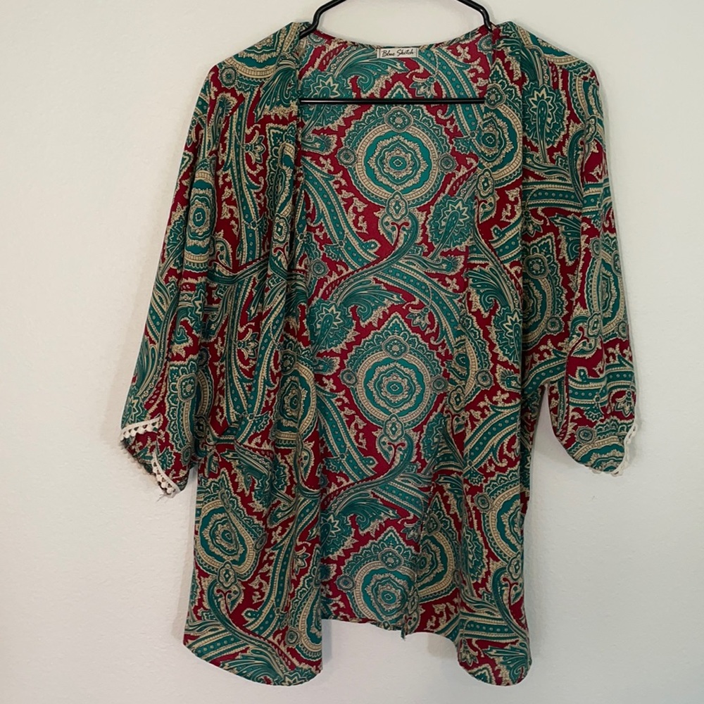 Red & Green Cardigan or Beach Cover-Up